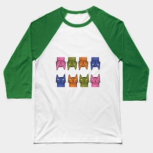 Quirky Multi Color Cats - Midcentury Illustration Baseball T-Shirt